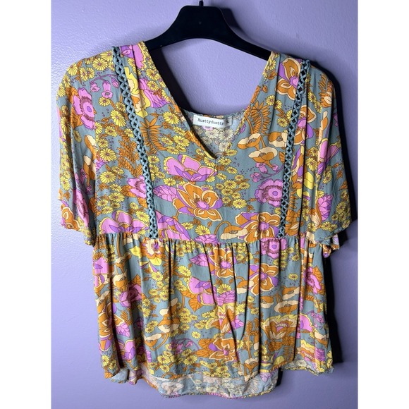 Rustydustty Tops - Rustydustty Floral Boho Babydoll Top Women's XL Retro 70s Cottagecore Hippie